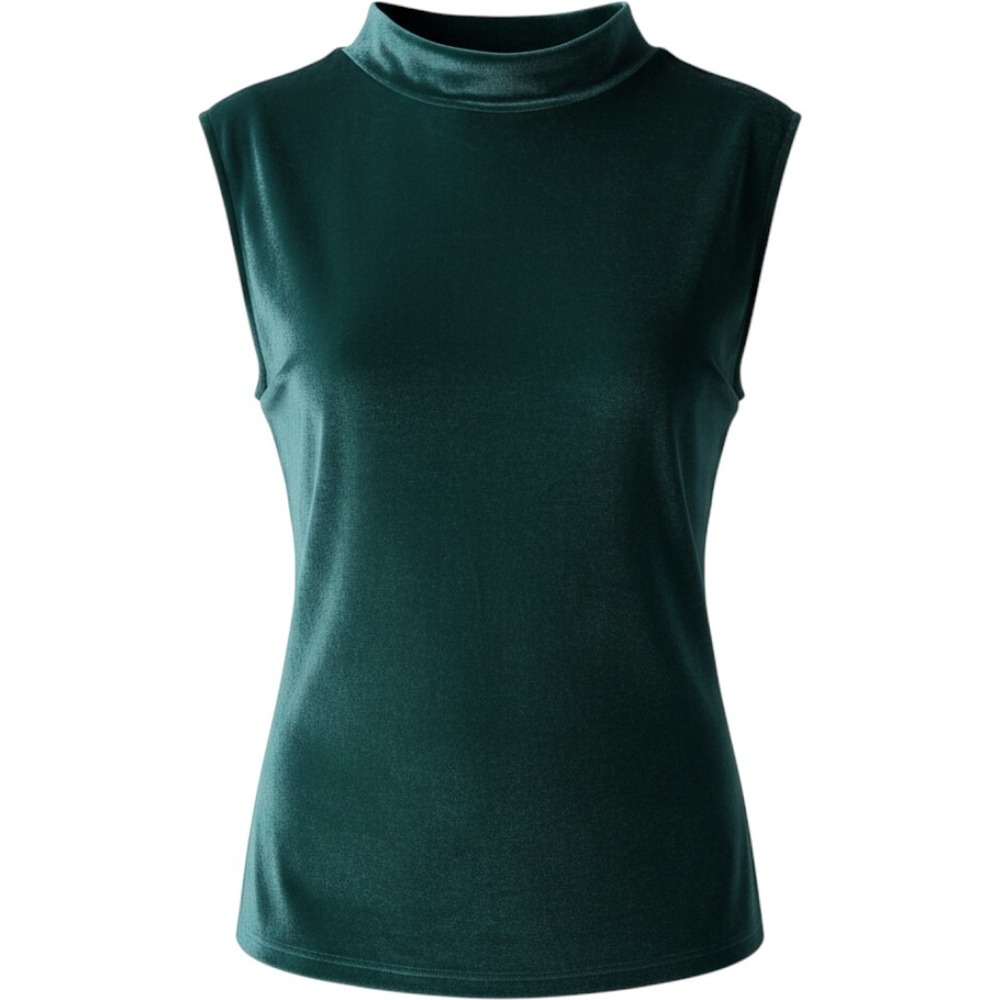 A New Day Womens XL Dark Green Velvet Sleeveless Mock Neck Top NWT